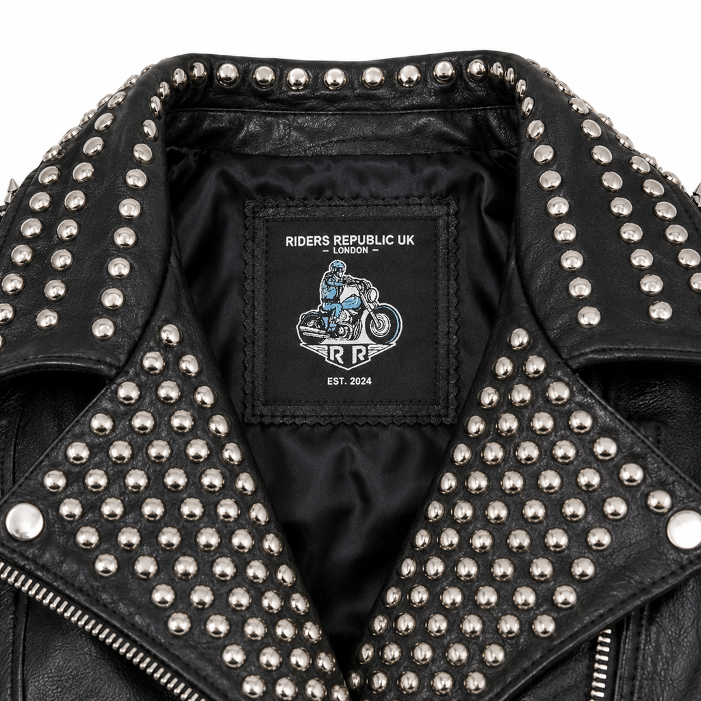 Women’s Silver Studded Punk Rock Biker Jacket Leather