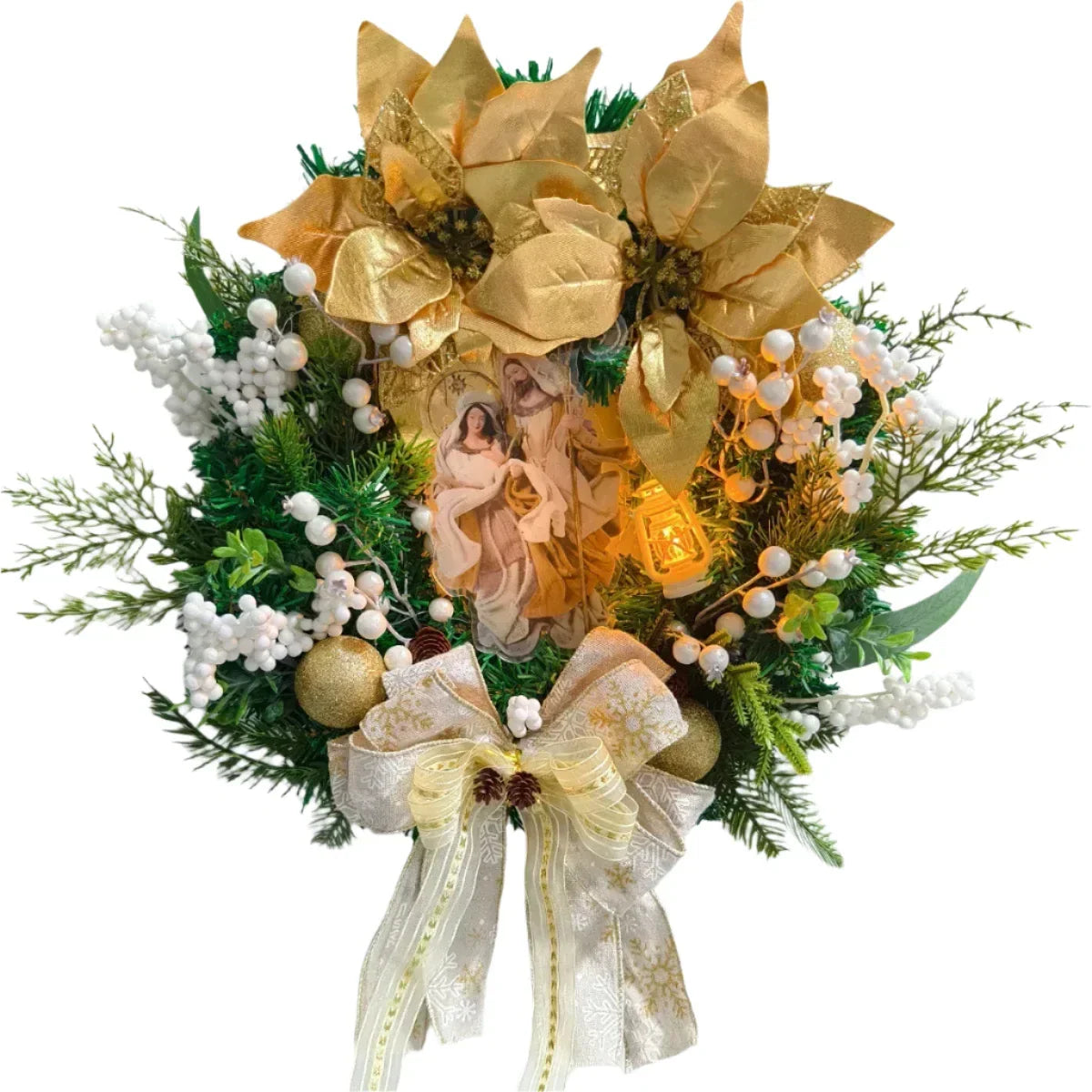 Christmas Jesus Wreath Golden Flower Garland Decoration