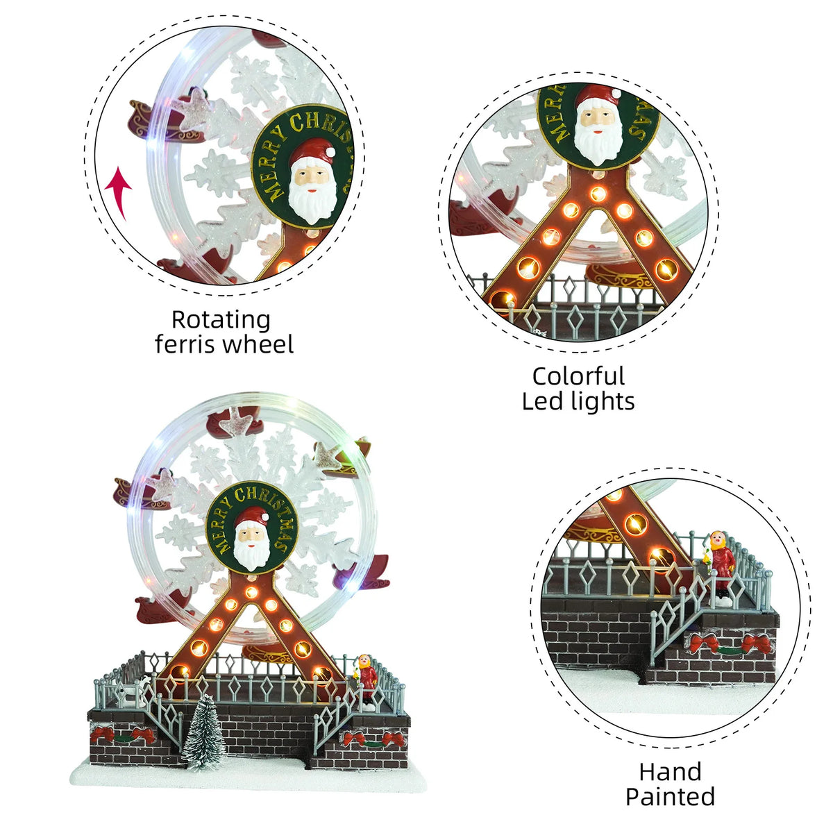 Rotating Christmas Ferris Wheel with Glowing Lights and Music