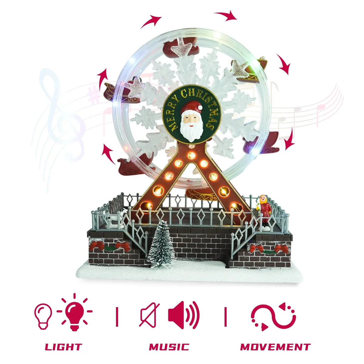 Rotating Christmas Ferris Wheel with Glowing Lights and Music