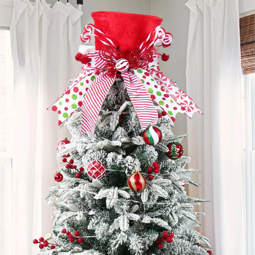Christmas Tree Topper Hat with Bow Ribbon