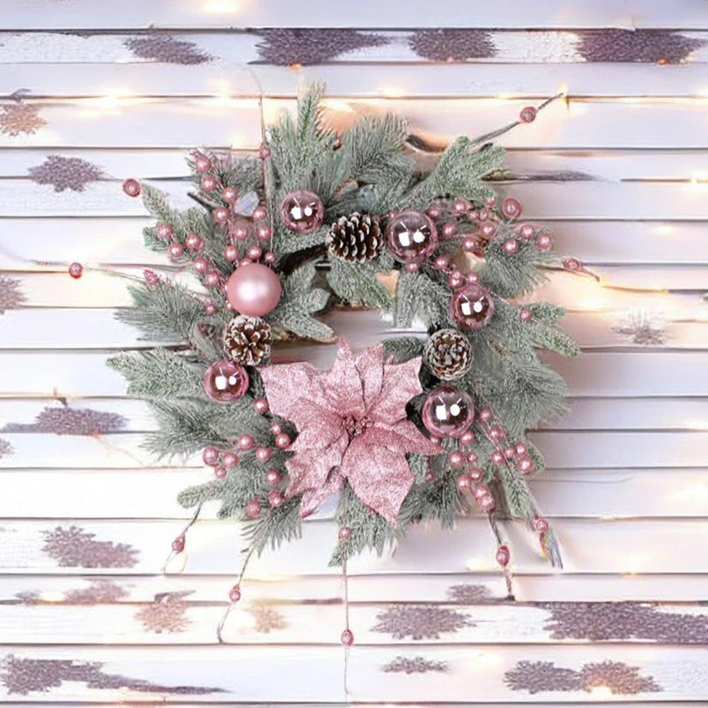Christmas Pink Rattan Hanging Garland with Balls