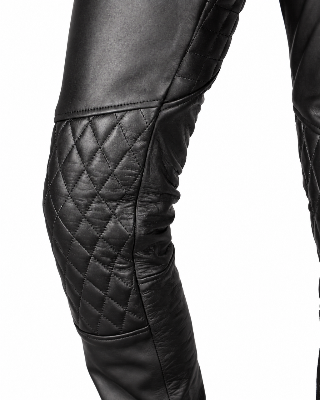 Men’s Padded Thru Zip Black Leather Pants