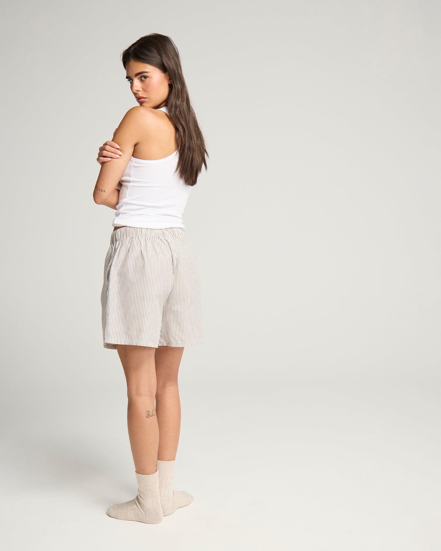 The Short PJ Set - Dove Grey Stripe