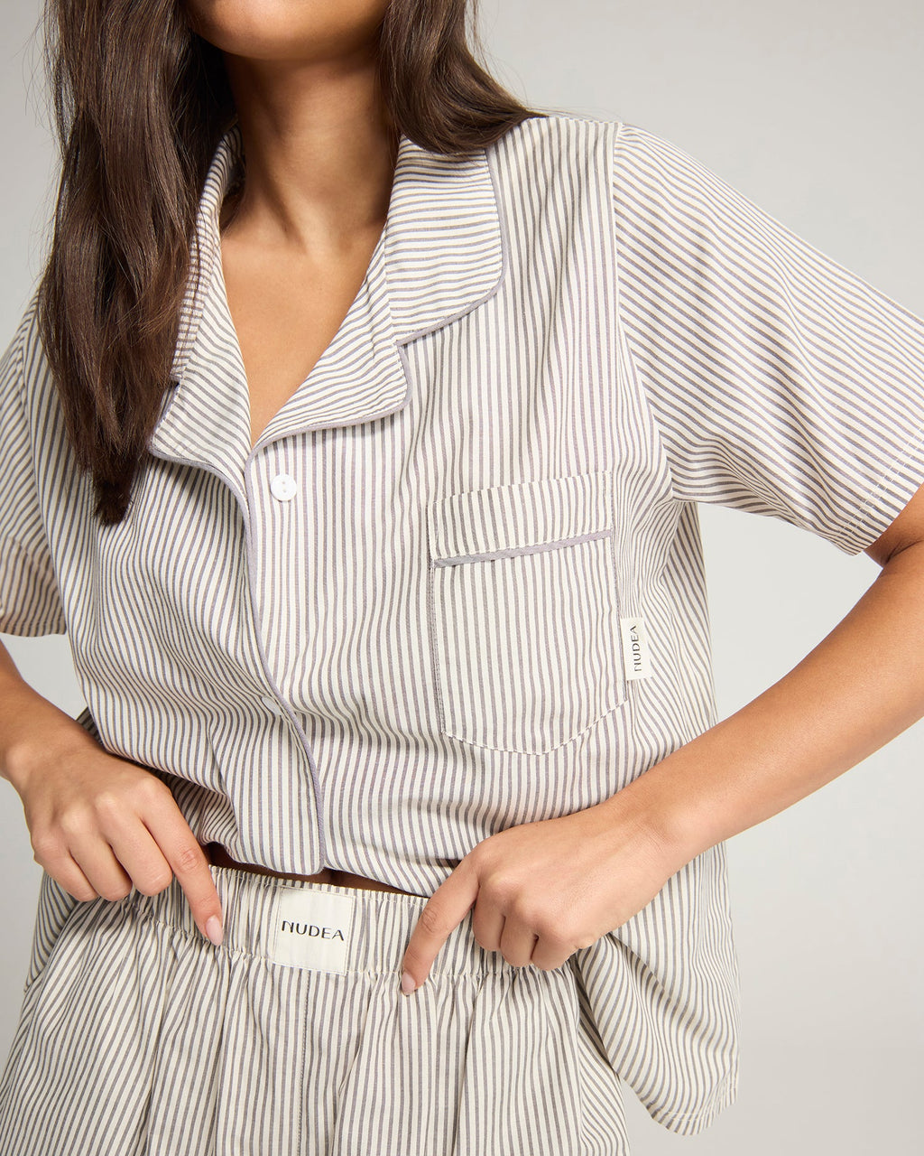 The Short PJ Set - Dove Grey Stripe