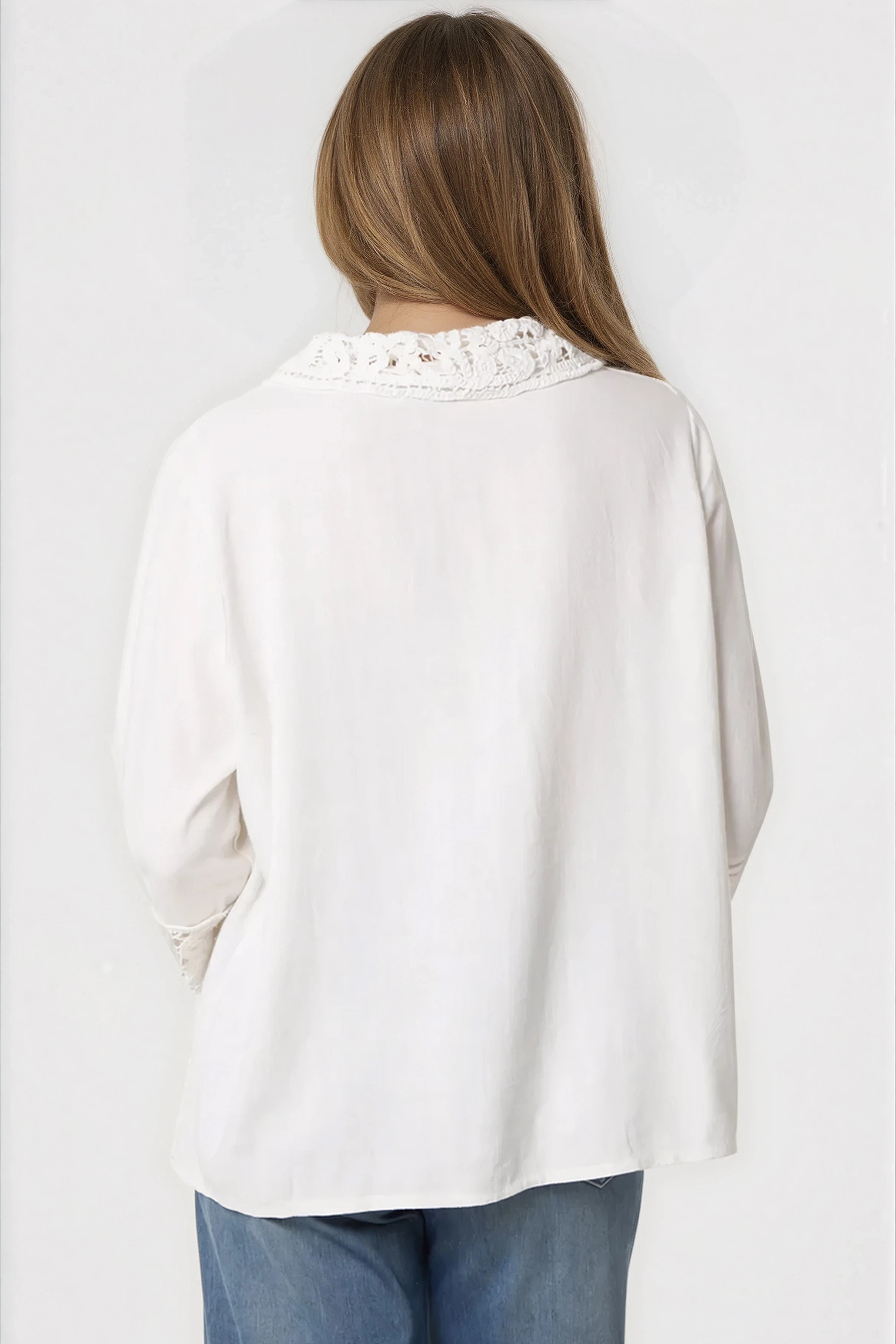 White Crochet Linen Blend Shirt-2