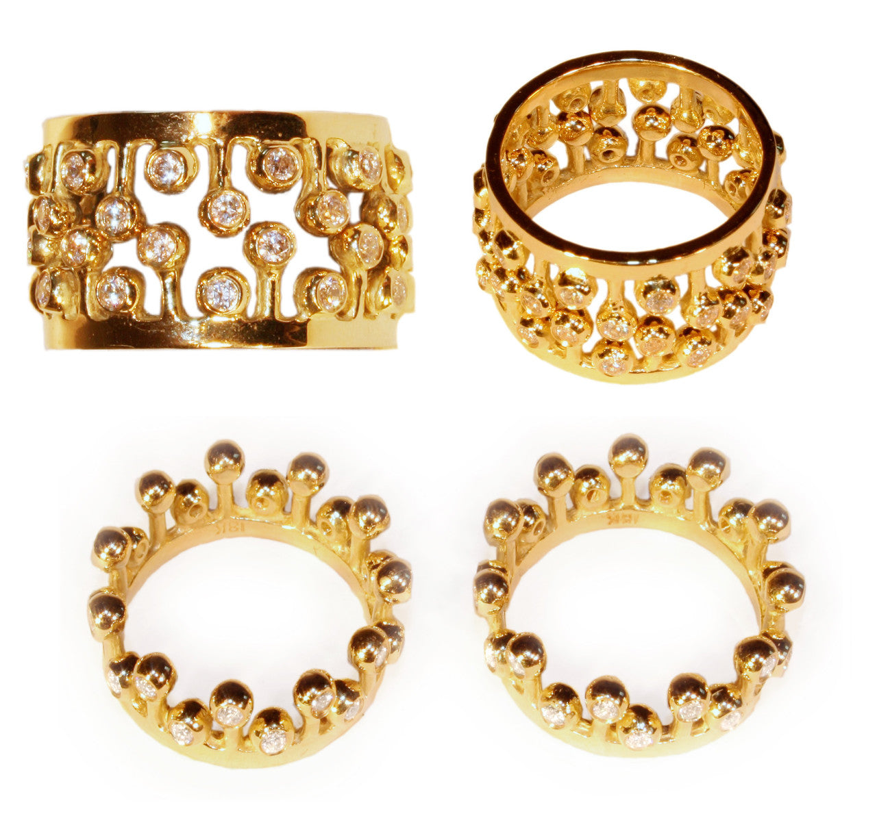 Crown Ring: Fullest Diamond Double Stack Set of Two: 14K Gold