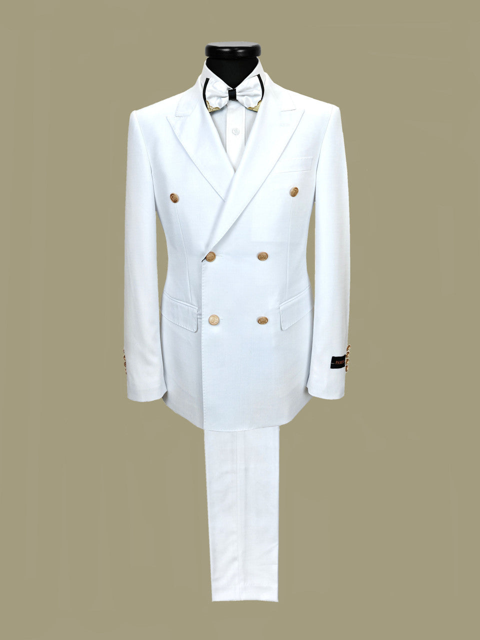 Men’s Slim Fit White Double-Breasted Wool-Blend Suit with Gold Buttons-1