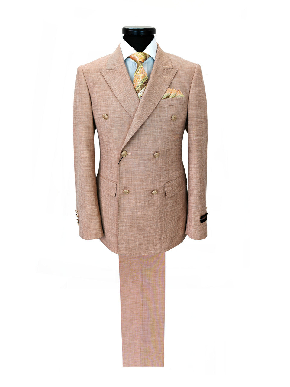 Light Salmon Slim Fit Double-Breasted Suit-1