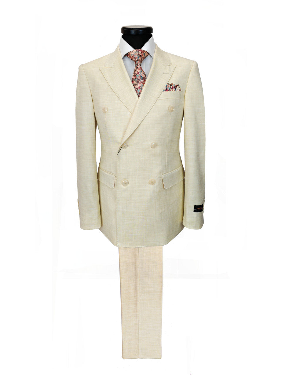 Elegant Cream Double-Breasted Slim Fit Suit-0