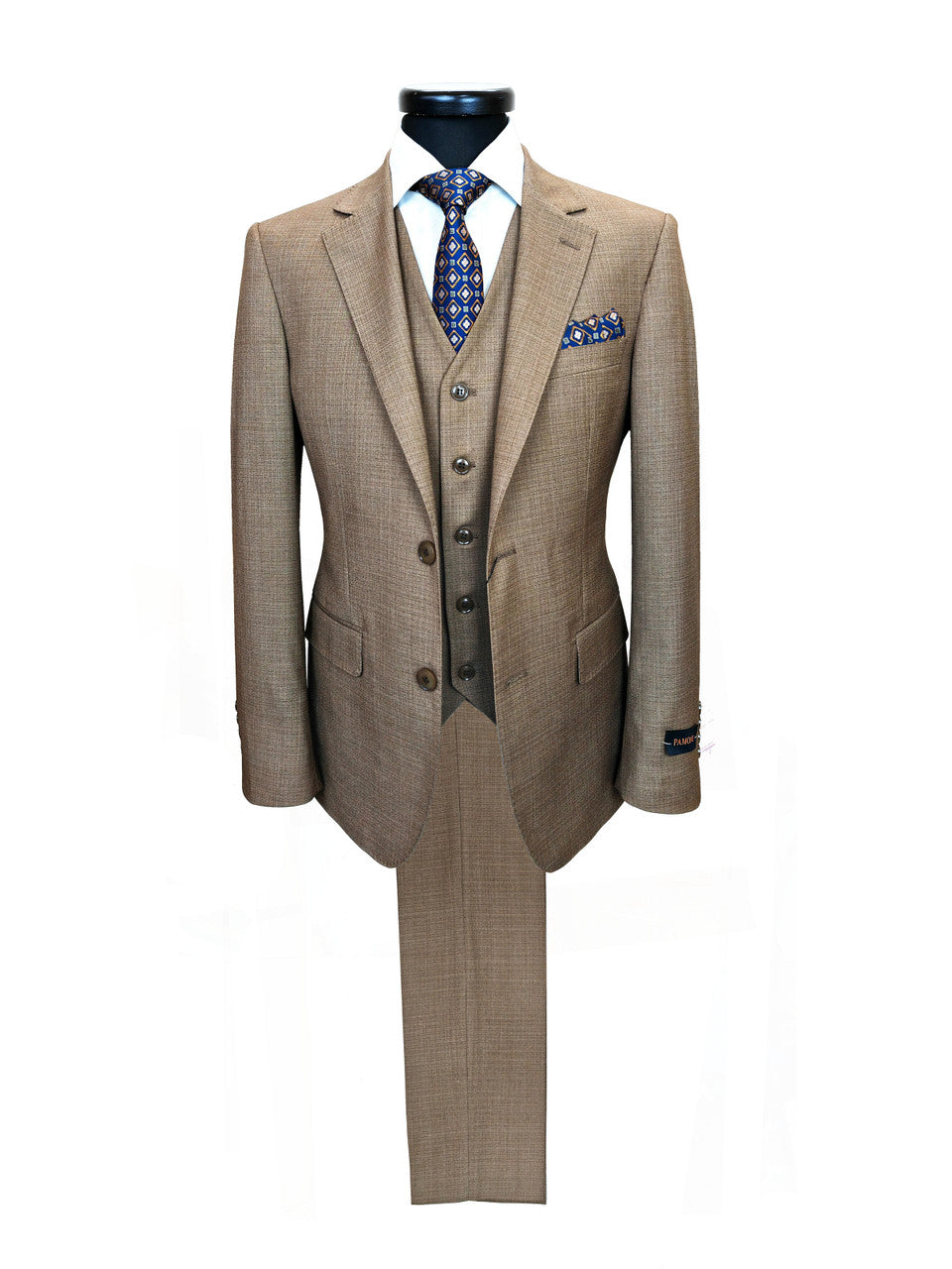 Men’s Slim Fit 3-Piece Wool-Blend Suit – Light Brown-1