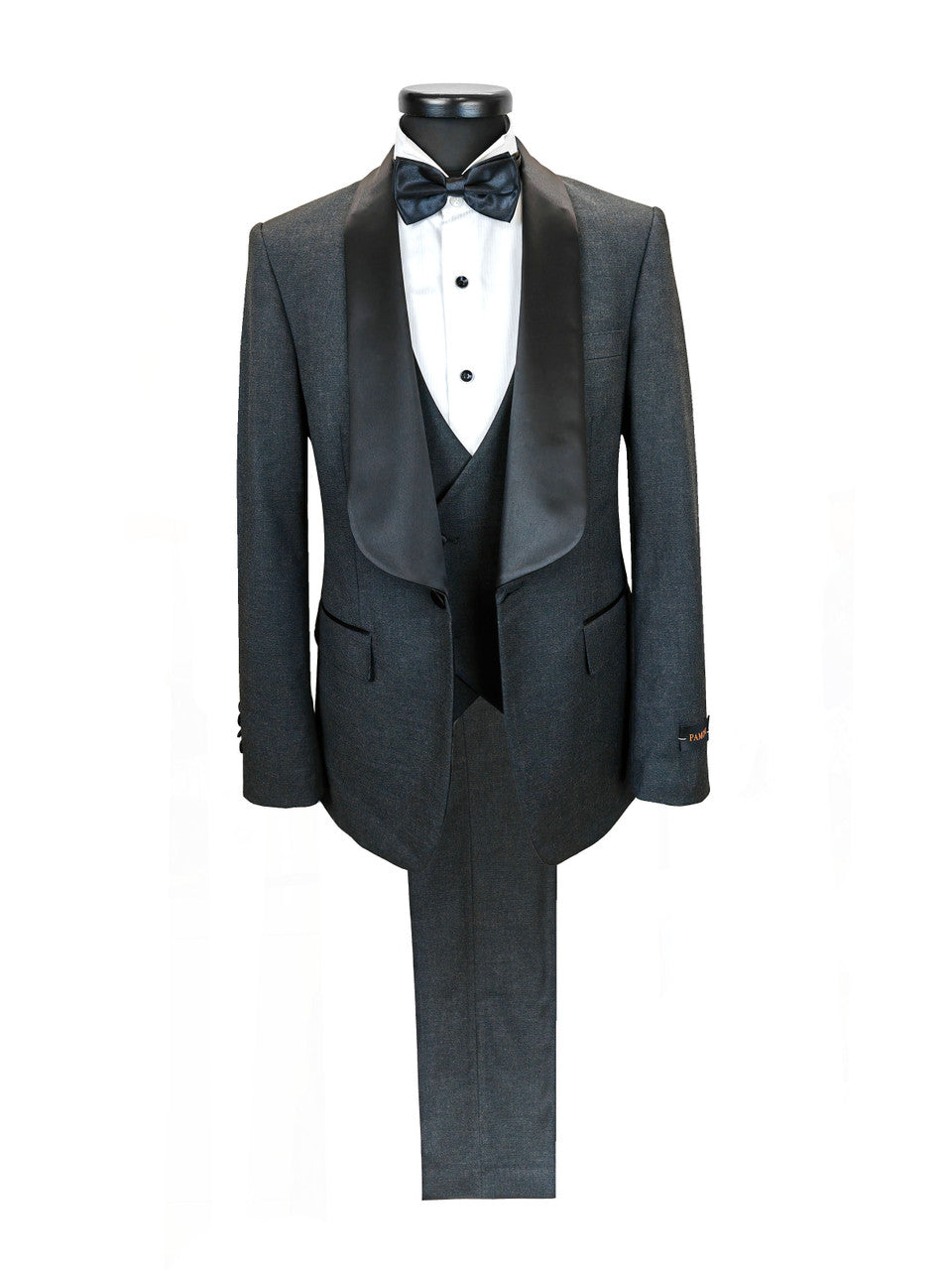 Men’s Slim Fit Wool-Blend Tuxedo with Satin Shawl Lapels – Charcoal-2