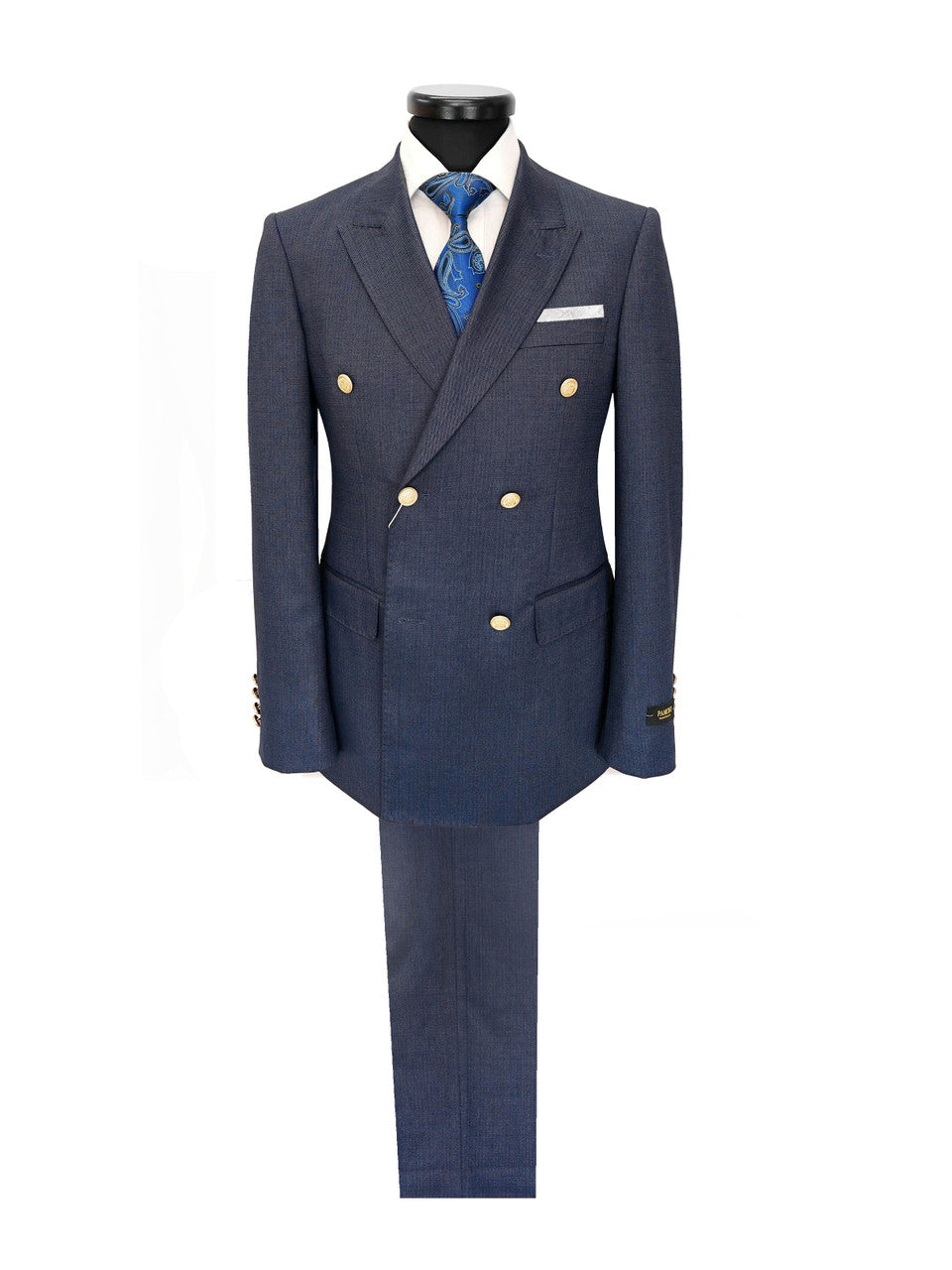 Men's Navy Birdseye Double-Breasted Suit With Gold-Tone Buttons-4