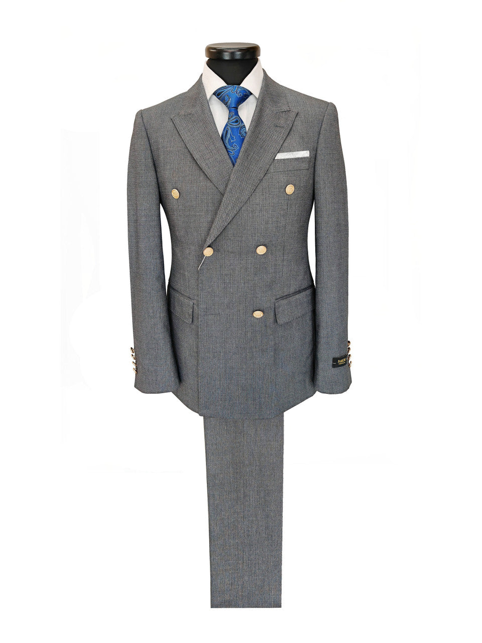 Grey Double-Breasted Slim Fit Suit-0