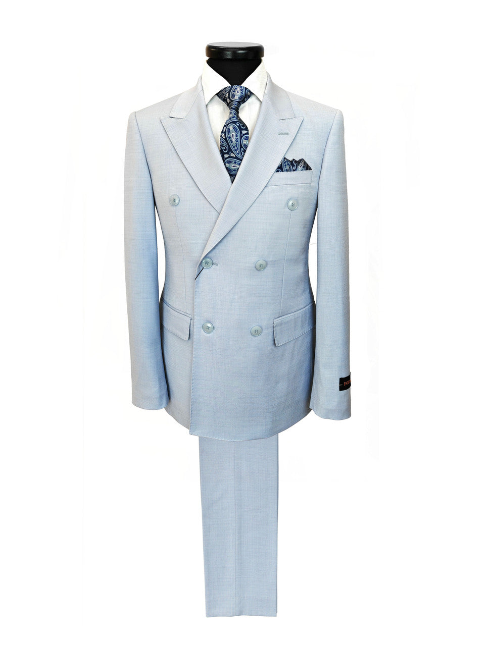 Light Blue Double-Breasted Slim Fit Suit-0