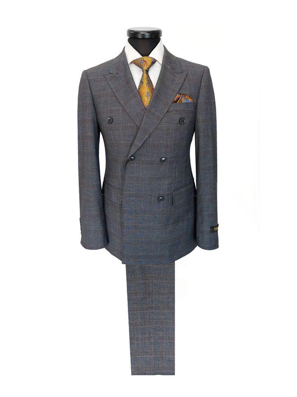 Charcoal Blue Glen Check Double-Breasted Suit-0