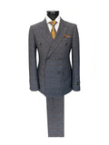Charcoal Blue Glen Check Double-Breasted Suit-0