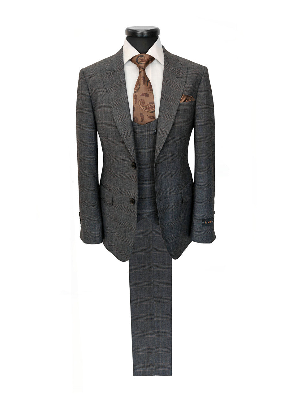 Men's Grey Prince Of Wales Check 3-Piece Suit-0