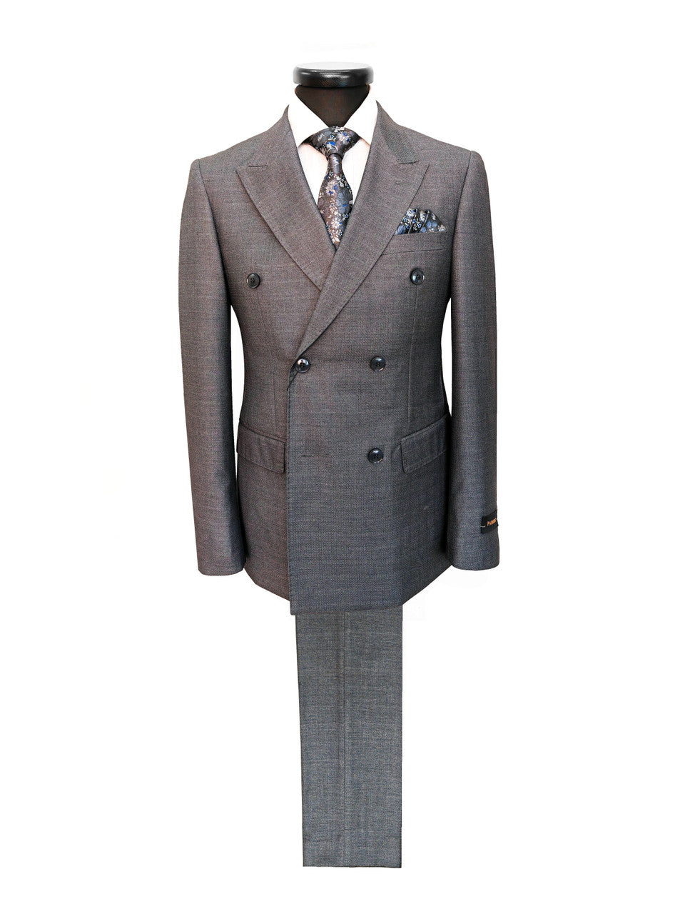 Men’s Grey Double-Breasted Wool Blend Suit-1