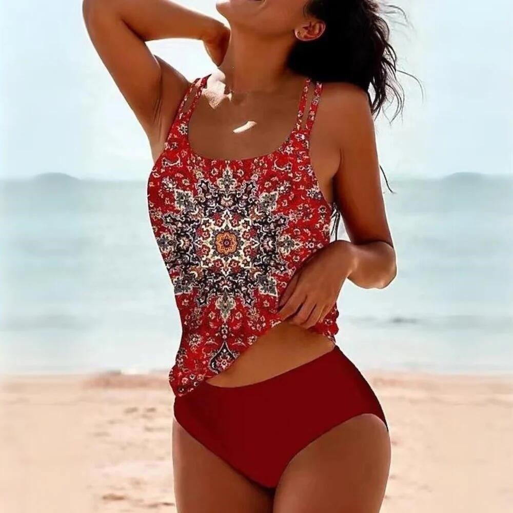 Printed Two-Piece Swimwear Women's Conservative Bikini Beach Swimwear
