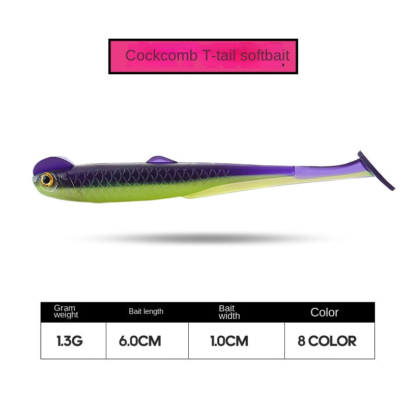 Taiyu Lure Artificial Bait Rooster Tail Soft Bait 6cm 1.3g Dual-Color Soft Fish Soft Worm Lifelike Fishing Bait Factory Wholesale