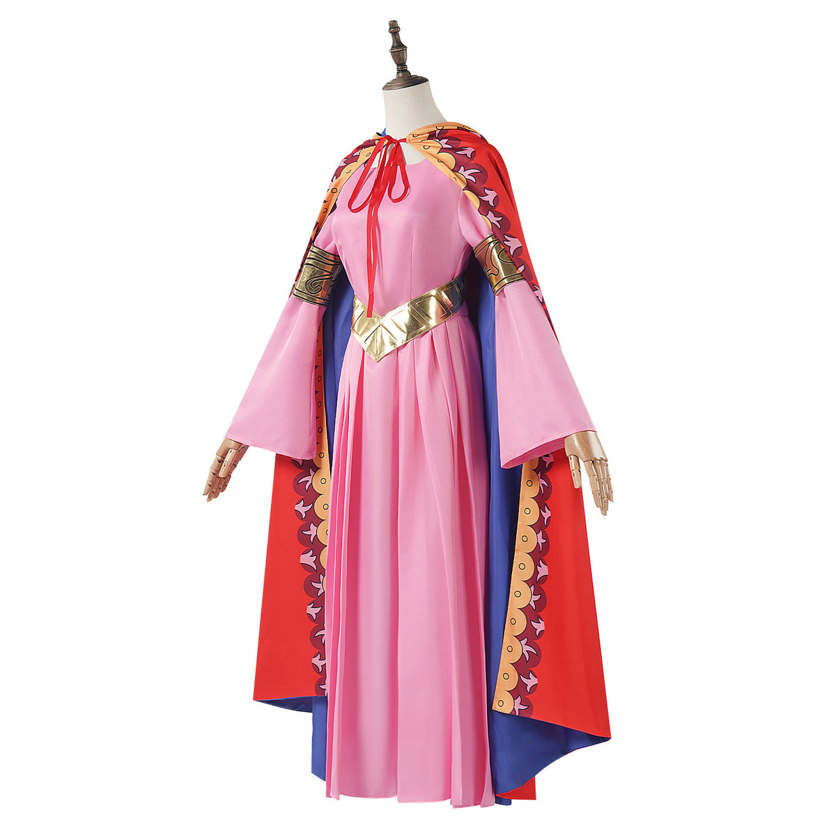 One Piece Cosplay Princess Vivi Pink Dress with Red and Blue Cape Costume Role Play Stage Performance Outfit