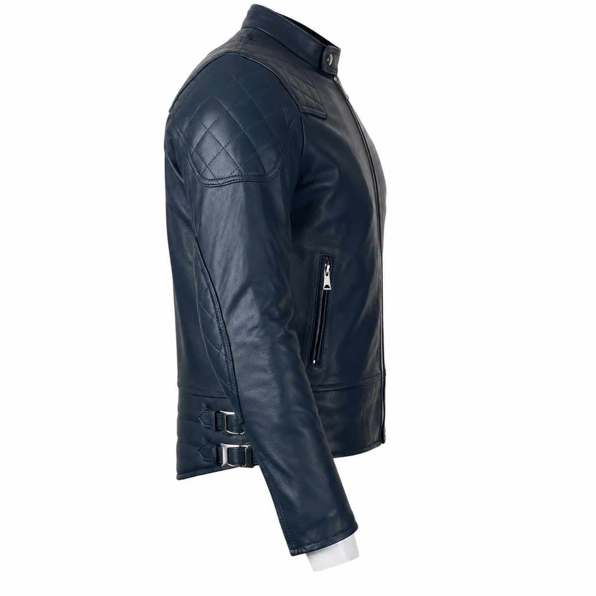 Men’s Blue Motorcycle Leather Jacket-2