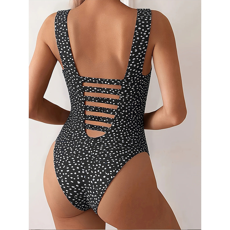Strap printed one-piece swimsuit with belly covering, women's beach bikini