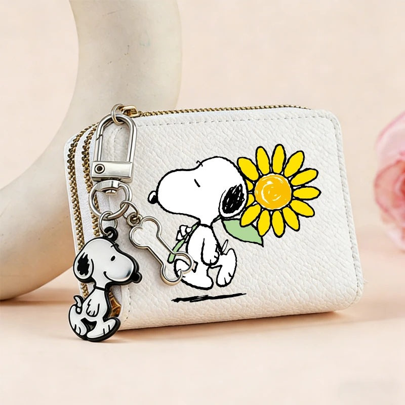 Cute Snoopy Dog Short Coin Wallet with Card Slots, Double Zipper Wallet, Credit Card Holder, Coin Pouch