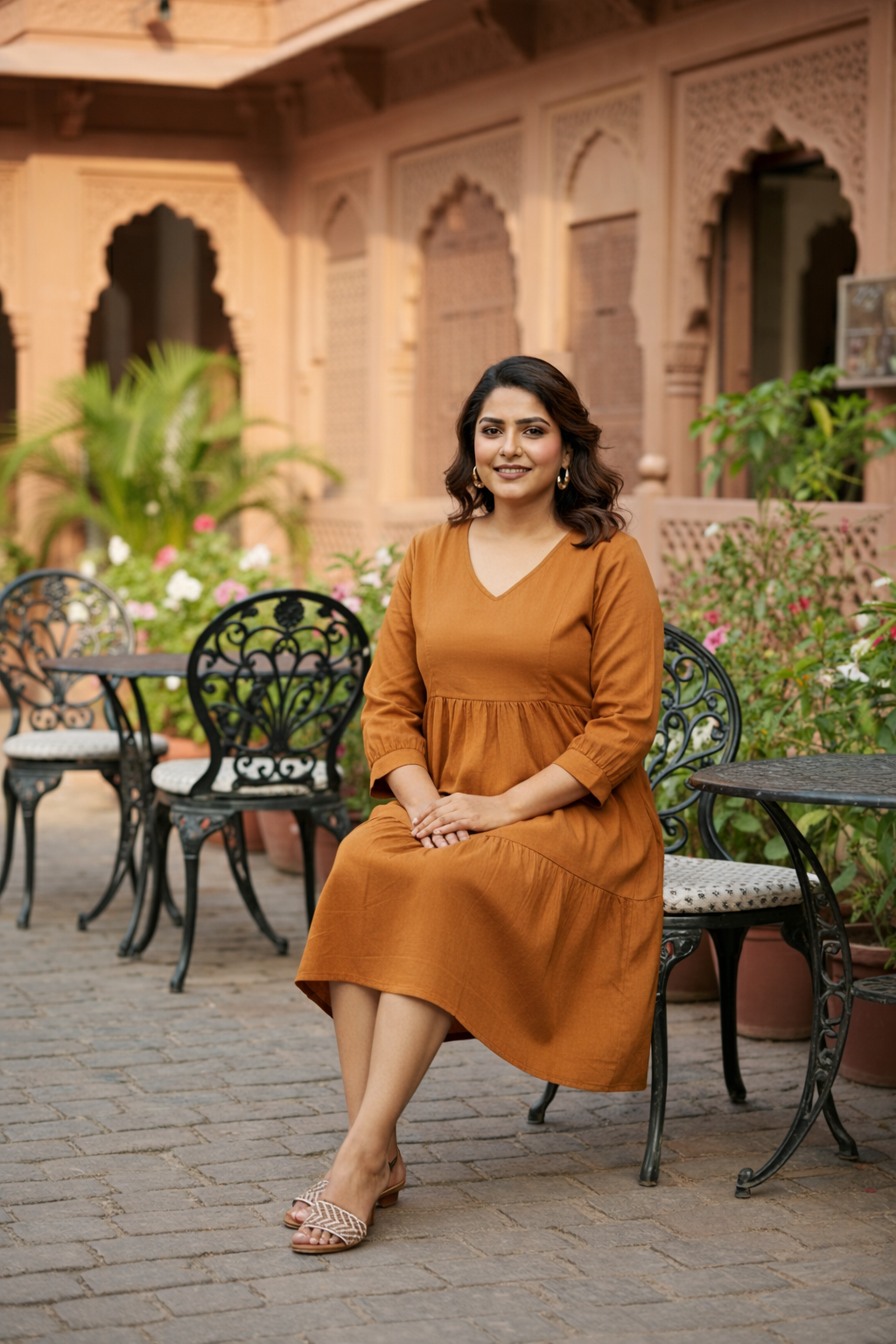 TAN TIERED LINEN DRESS-2