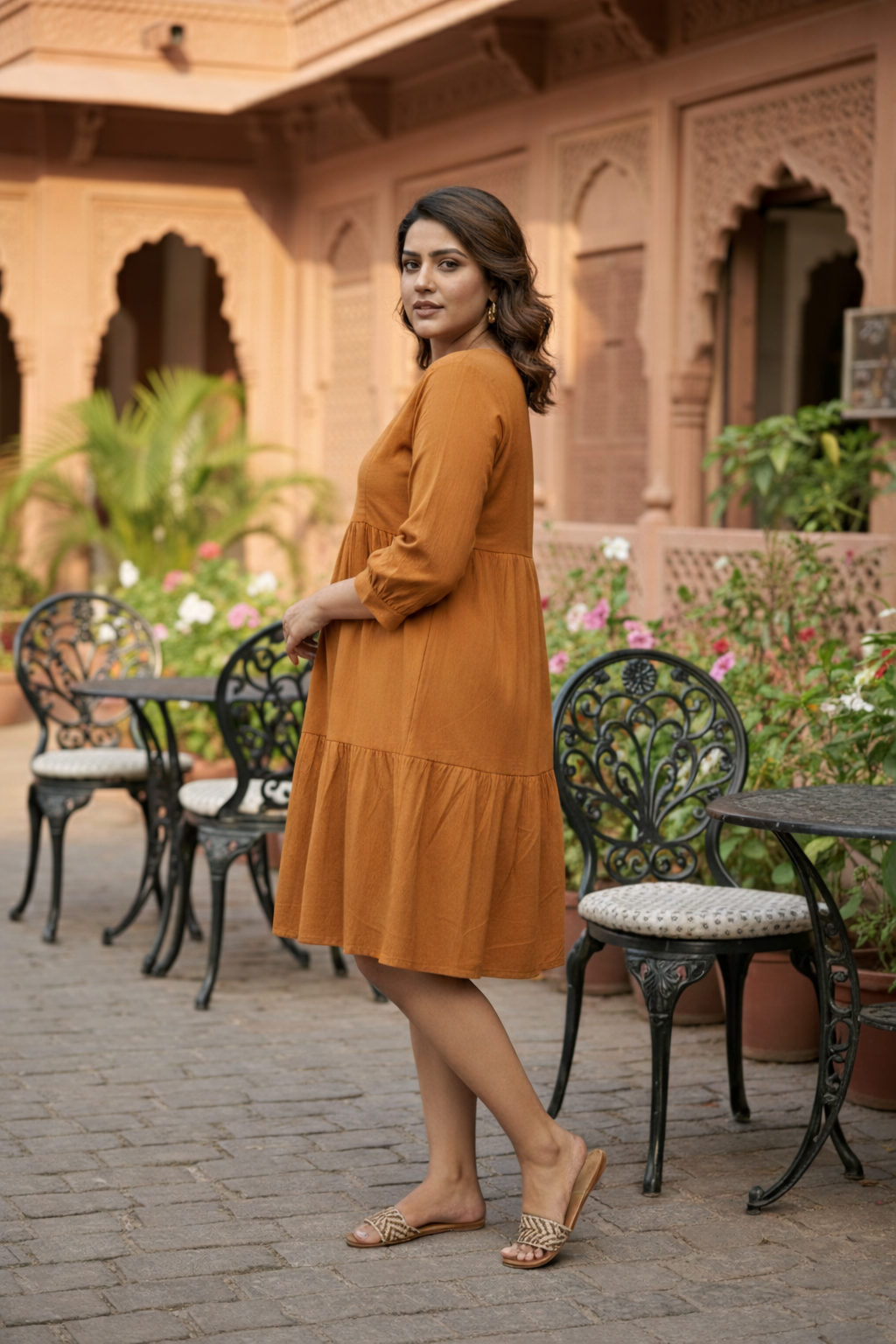 TAN TIERED LINEN DRESS-4