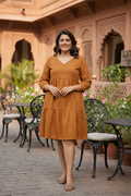 TAN TIERED LINEN DRESS-0