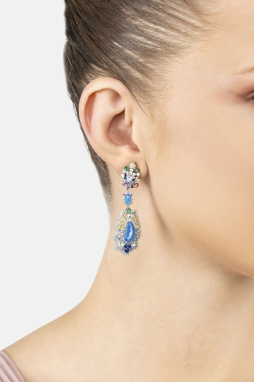Frida Blue Opal Rainbow Drop Earrings Silver