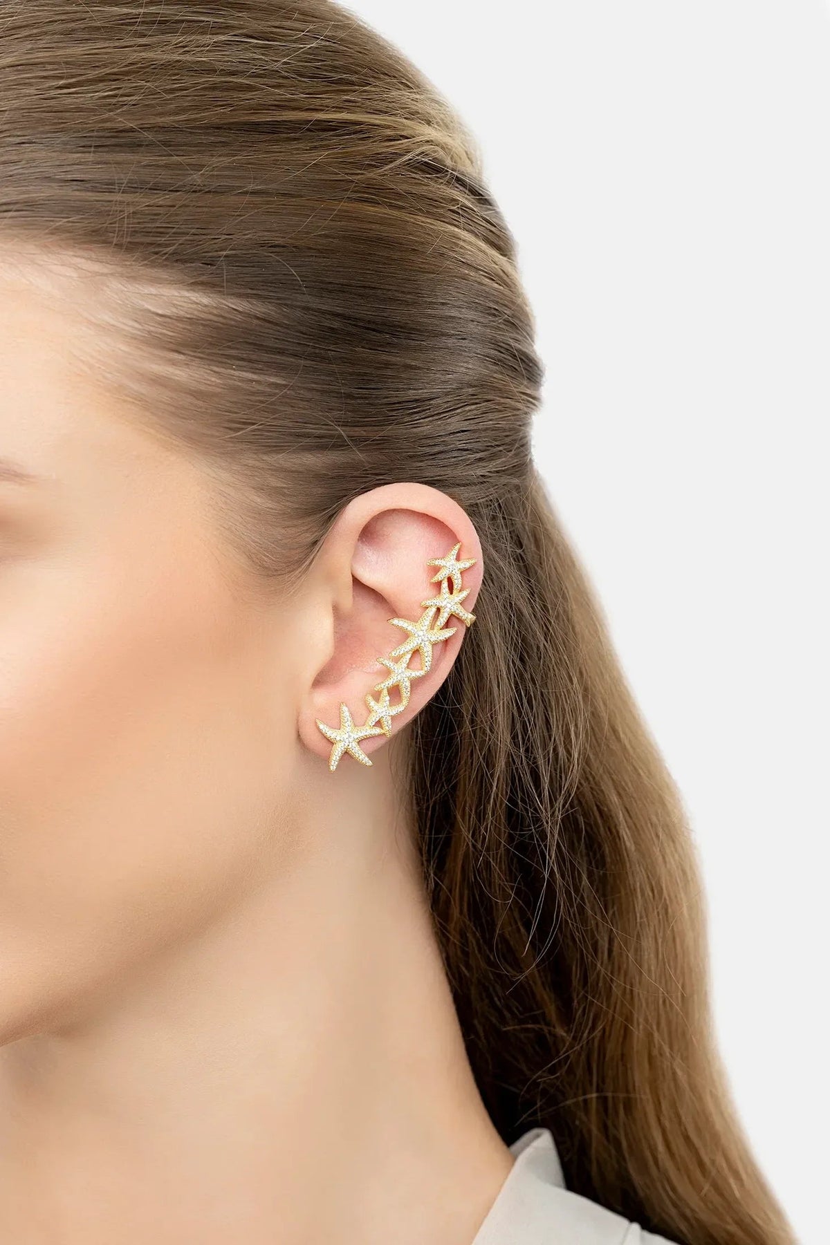 Starfish Ear-Climber Gold Left Ear