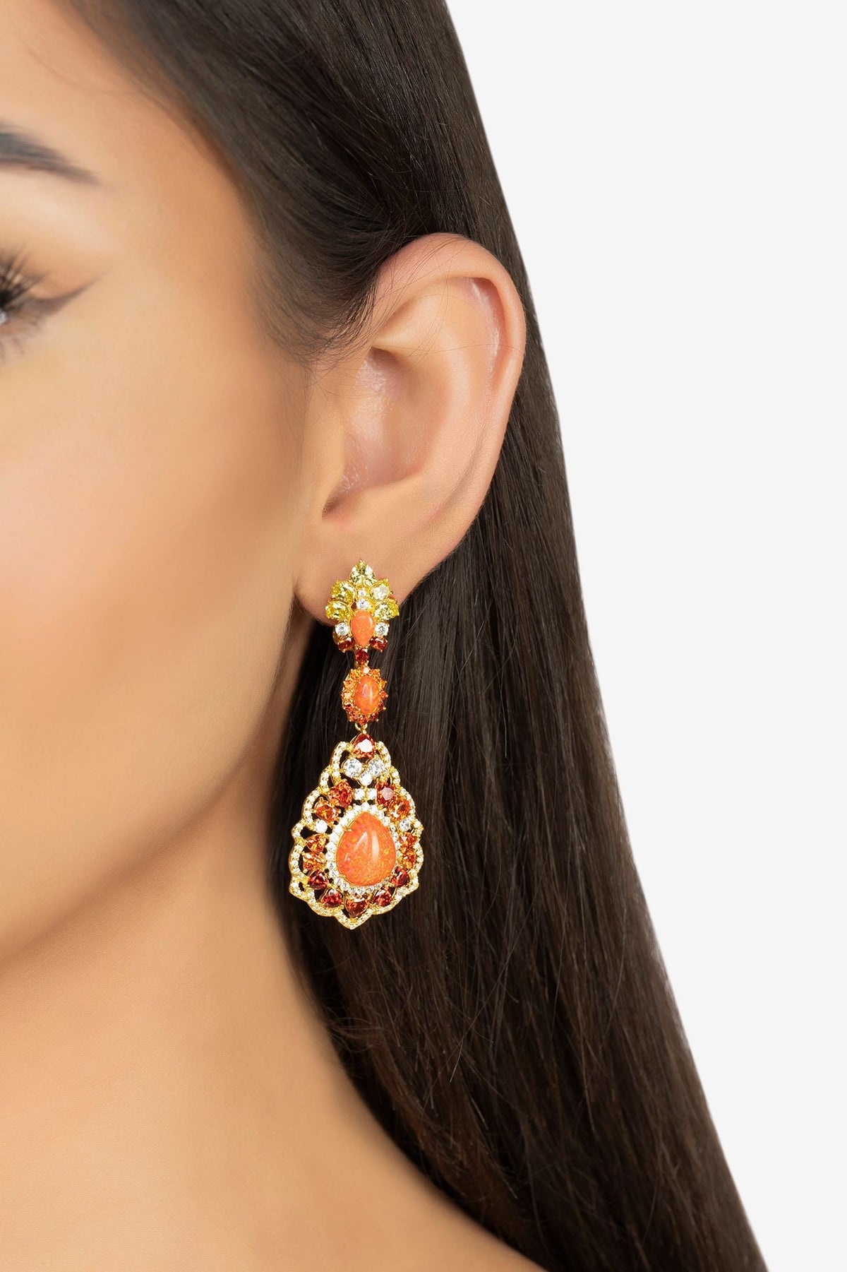 Mariana Fire Opal Drop Earrings Gold