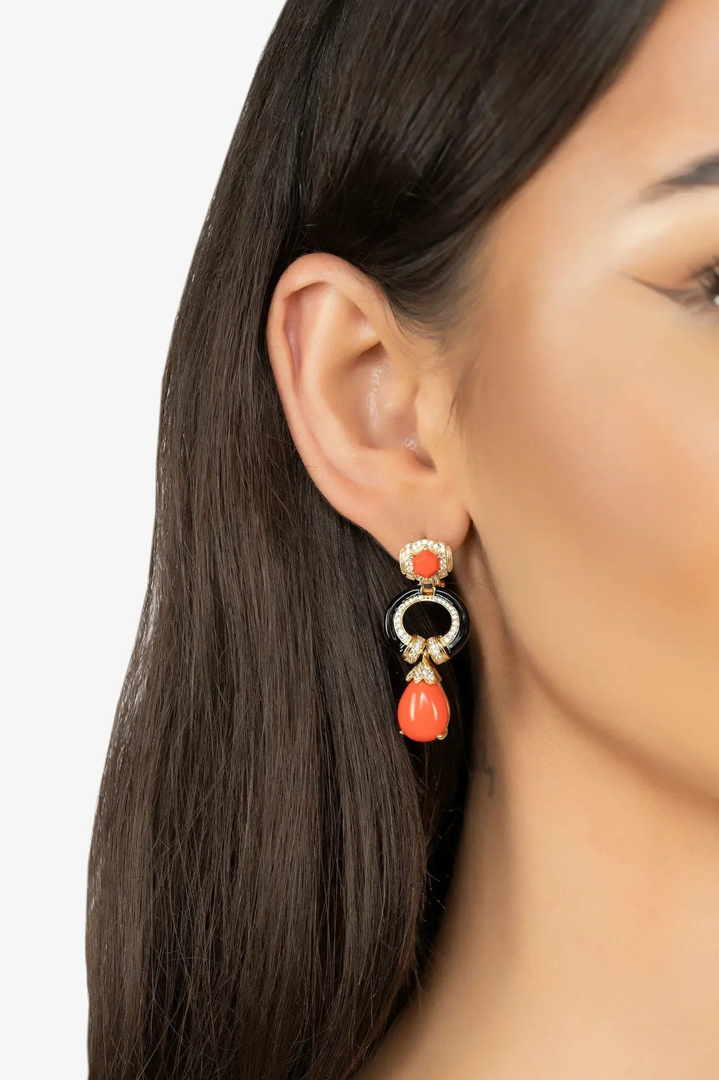 Clara Bow Coral & Enamel Drop Earrings Gold