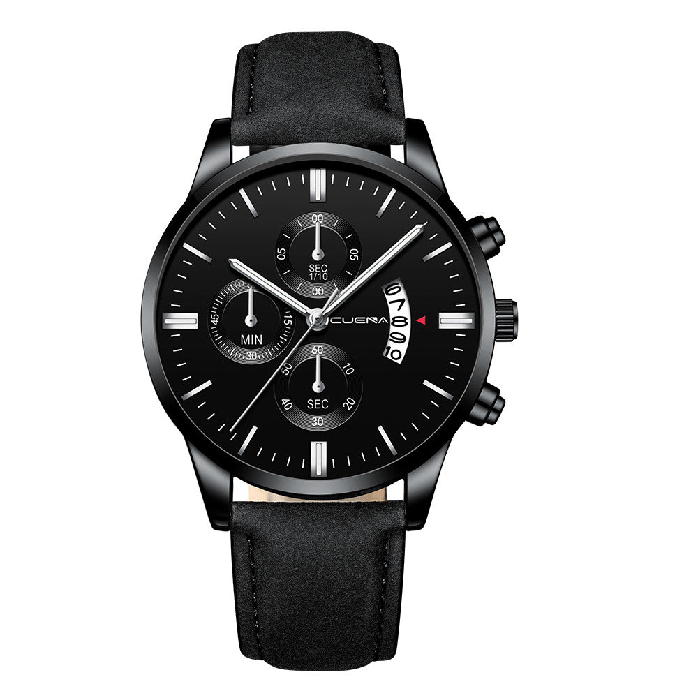 CUENA Fashion Men's Stainless Steel Watch Leather Band Analog Quartz Wrist Watch