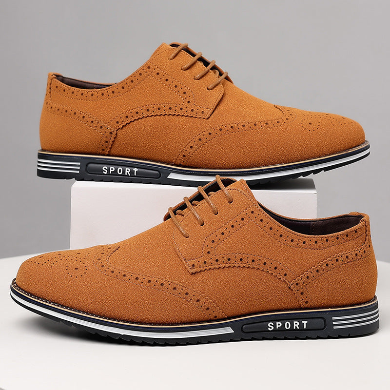 Fashionable men's white sole widened carved leather shoes for men