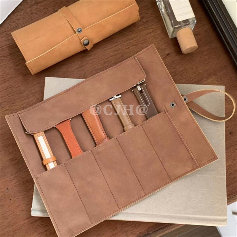 Wristband Storage Bag, Portable Korean-Style Matte PU Roll-Up Case for iWatch Watch Organizer Pouch