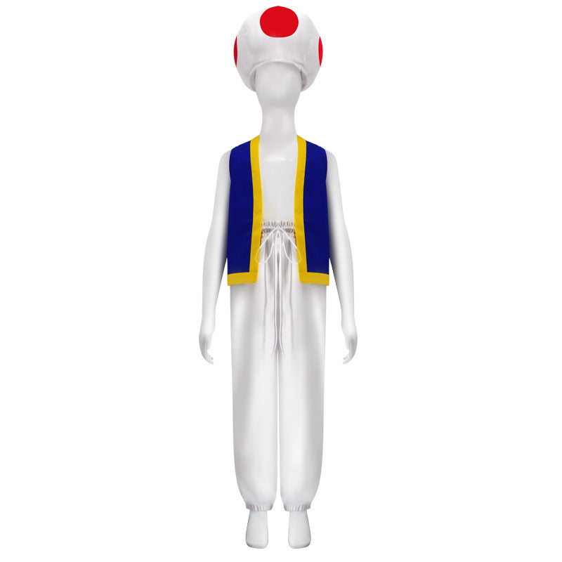 Kinopio Toad Cosplay Hat Kids Adult Costume Game Bros 2 Roleplay Fantasia Outfits Vest Pants Child Halloween Carnival Party