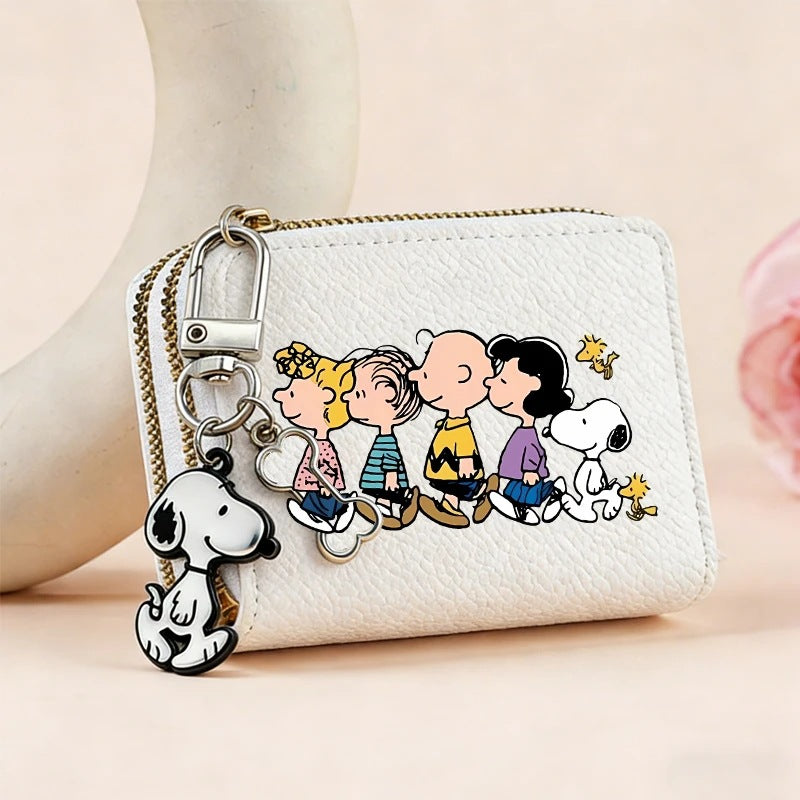 Cute Snoopy Dog Short Coin Wallet with Card Slots, Double Zipper Wallet, Credit Card Holder, Coin Pouch