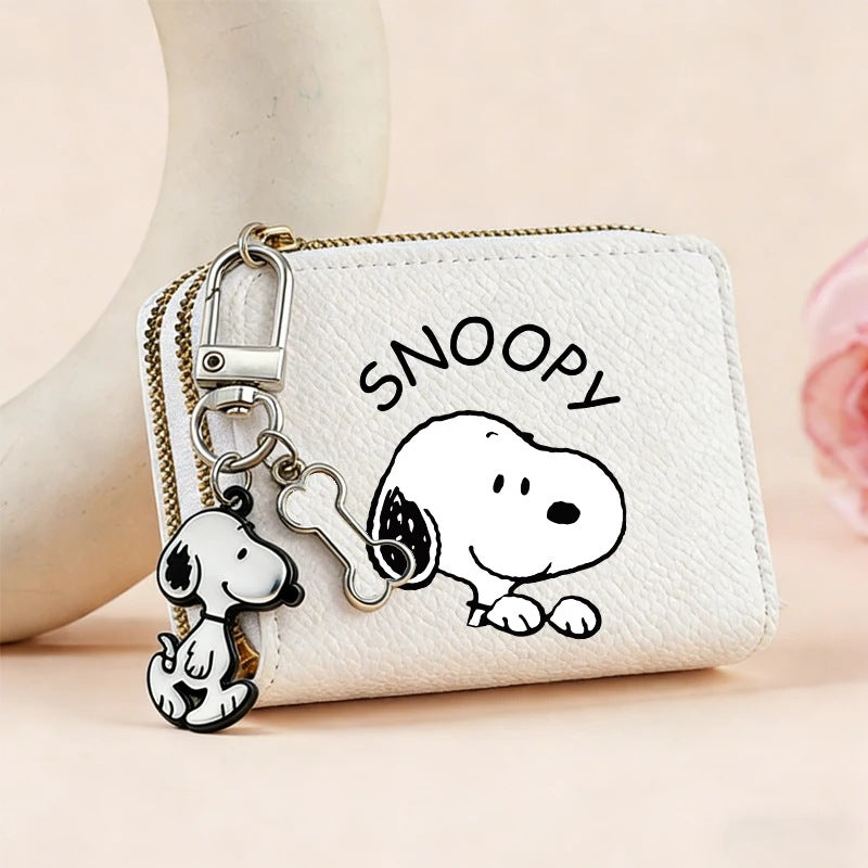 Cute Snoopy Dog Short Coin Wallet with Card Slots, Double Zipper Wallet, Credit Card Holder, Coin Pouch