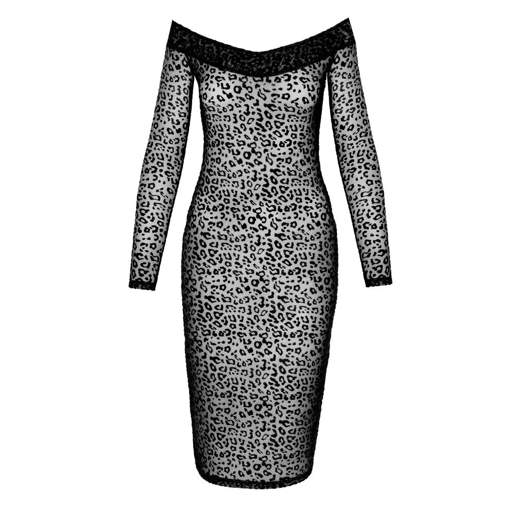See Through Leopard Flock Midi-Dress Noir Handmade-4
