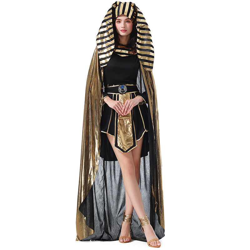 Egyptian Queen Cleopatra Costume for Women, Gold Foil Cosplay Dress Roman Princess Stage Outfit