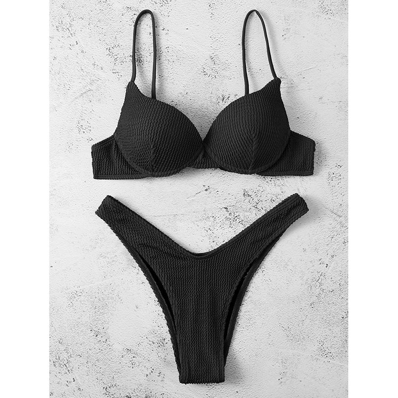 Sexy Solid Color Two-Piece Bikini Swimwear for Women