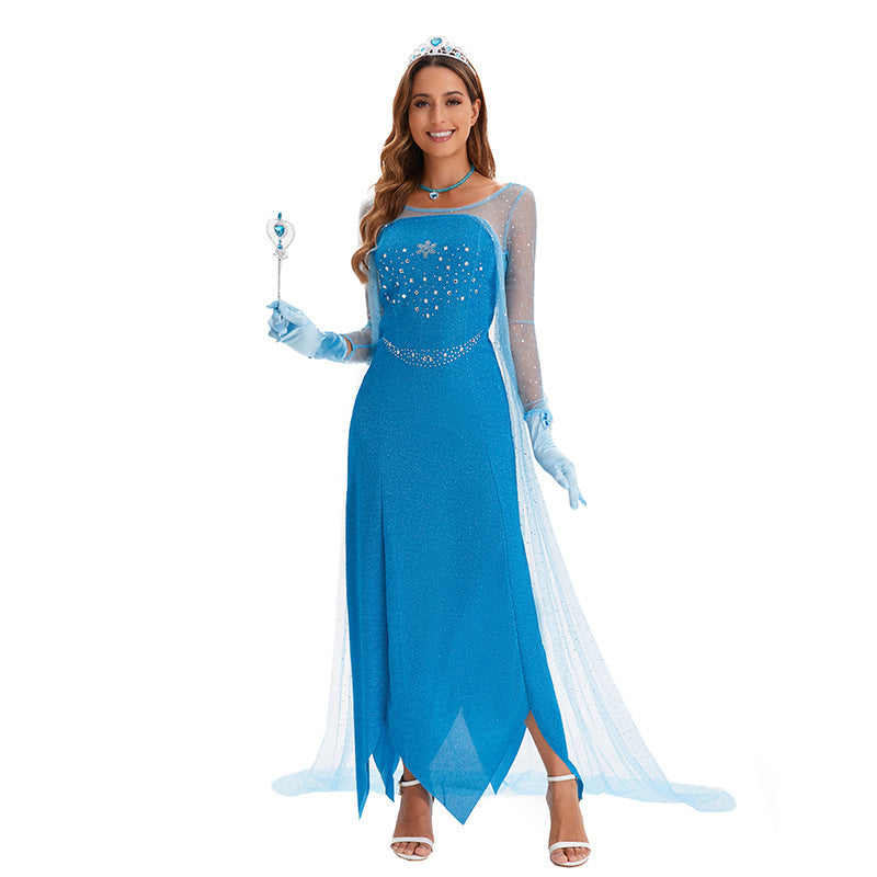 Style Movie Adult Elsa Princess Dress Frozen Queen Costume Cosplay Anime Character Performance Clothing