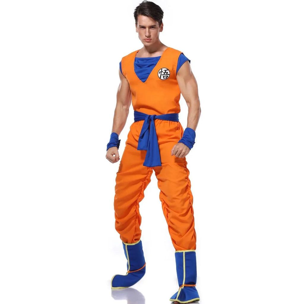 Adult Man Halloween Japanese Anime Son Goku Cosplay Costume Superheroes Role Play Orange Jumpsuit Fancy Dress Up