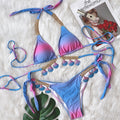 Strap gradient printed women's split swimsuit