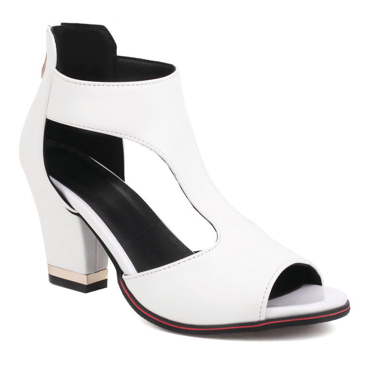 High Heel Women's Summer Chunky Heel Sandals Waterproof Platform Thick Sole Sexy Slimming Back Zipper Hollow Out Ankle Boots