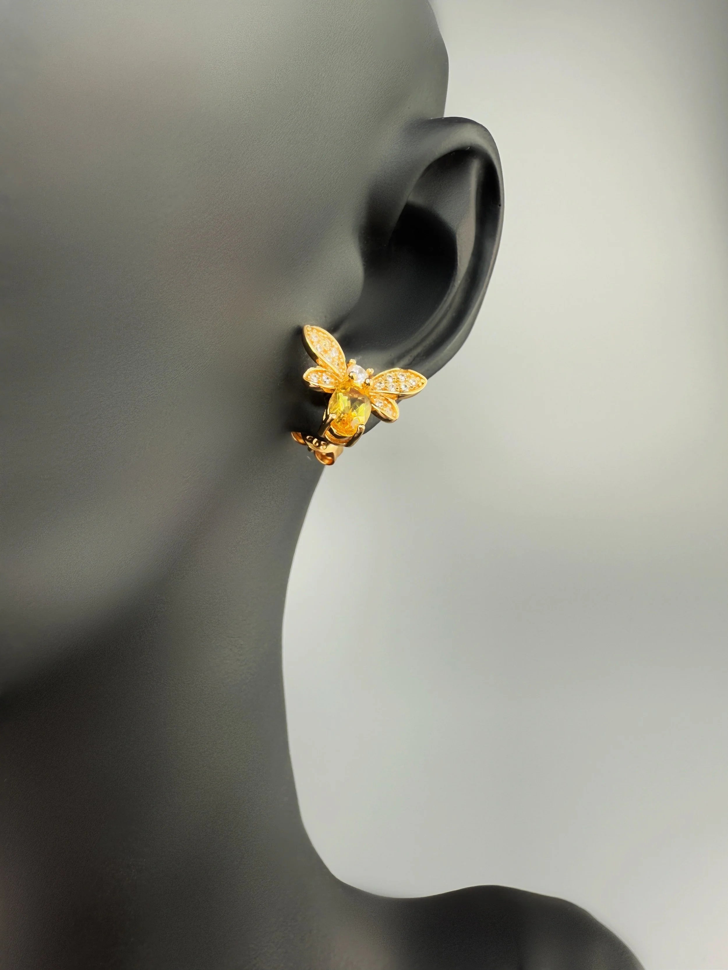 925 Sterling Silver Honey Bee Citrine Stud Earrings  18K Gold Plated